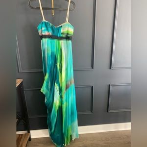 BCBG Maxazria strapless Watercolor multi-colored gown